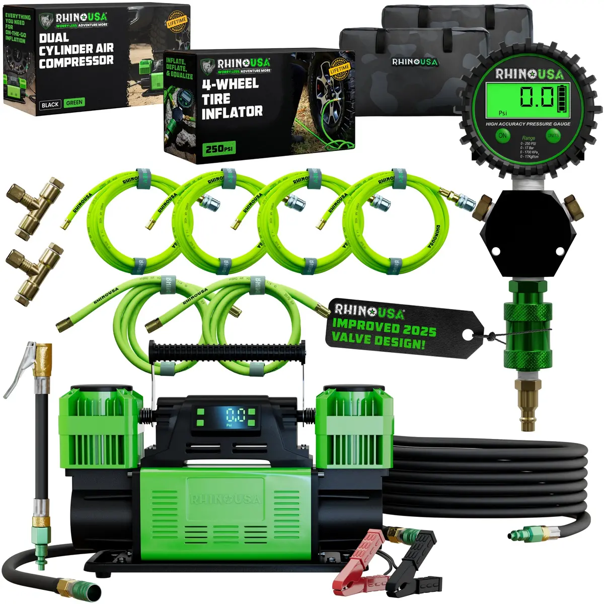 Dual Air Compressor + 4-Wheel Inflator Bundle 1
