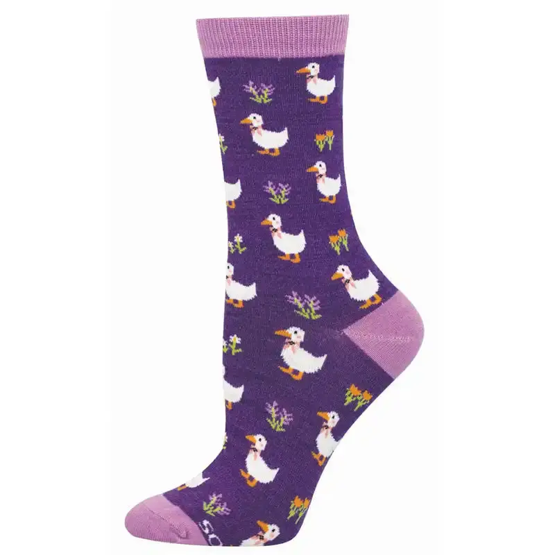 Women's Bamboo Socks - Duck, Duck, Flower 1