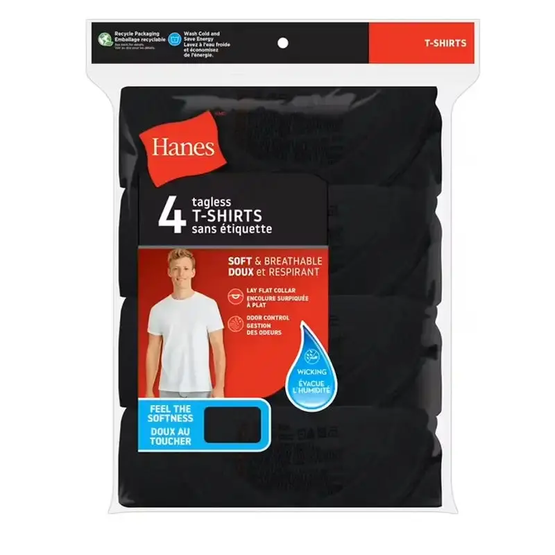 Hanes Men's Black Crew Neck Tee - 4 Pack 1