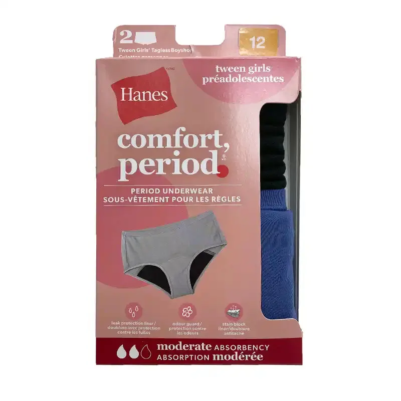 Hanes Comfort, Period. Girls 2 Pack Boyshorts 1