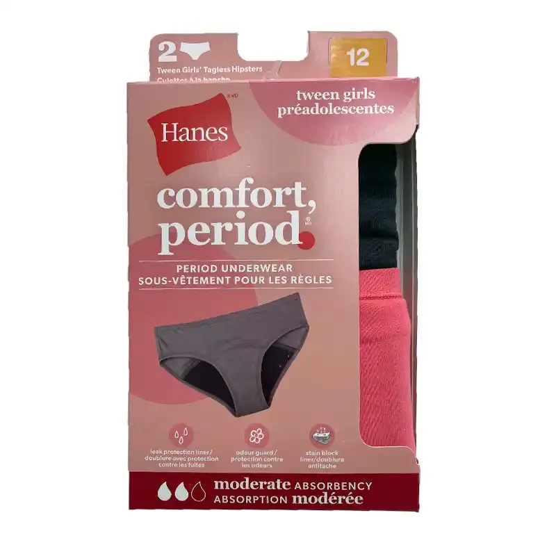 Hanes Comfort, Period. Girls 2 Pack Hispters 1