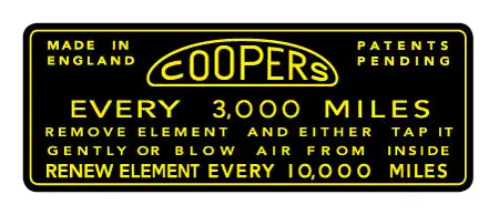 Coopers Air Cleaner Decal For Mini 1