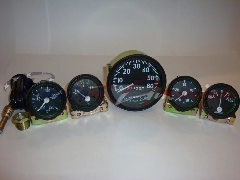 Speedometer Temp Oil Fuel Amp Gauge Set Will Fit Willys Mb Jeep Ford Cj Gpw Blac 1