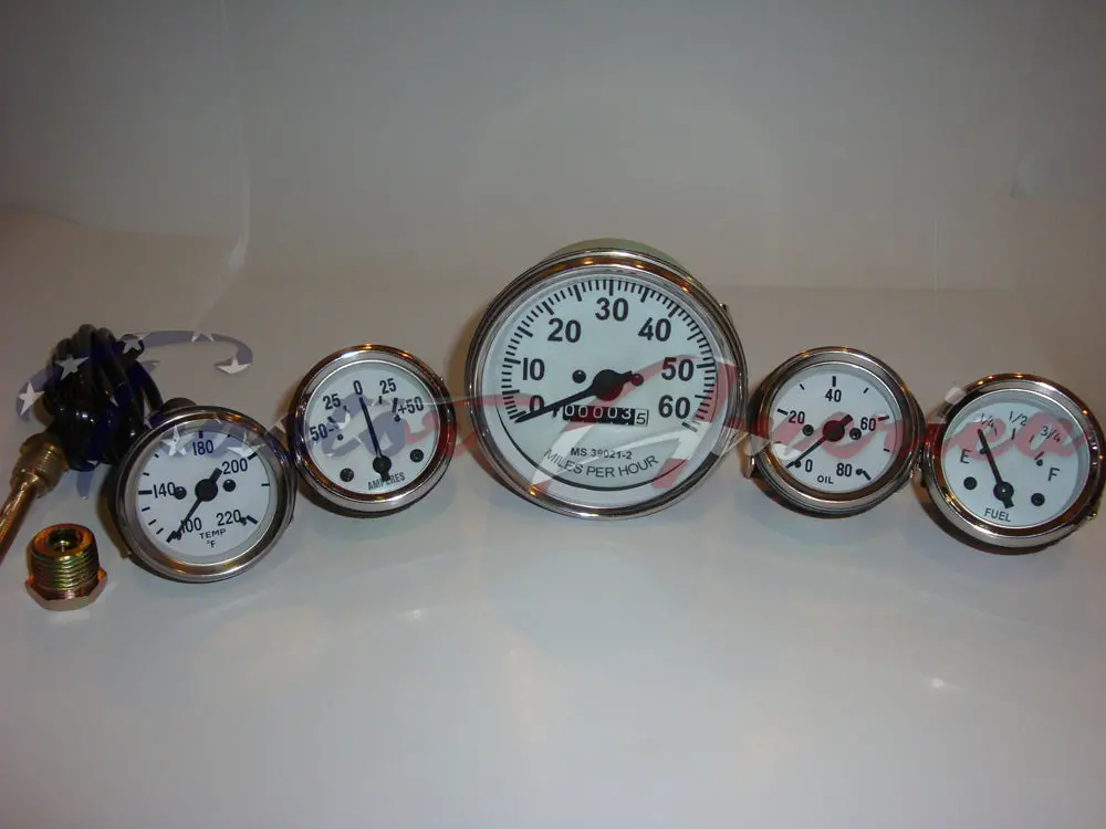 Speedometer Temp Oil Fuel Amp Gauge Kit White For Willys Mb Jeep Ford Cj Gpw 1