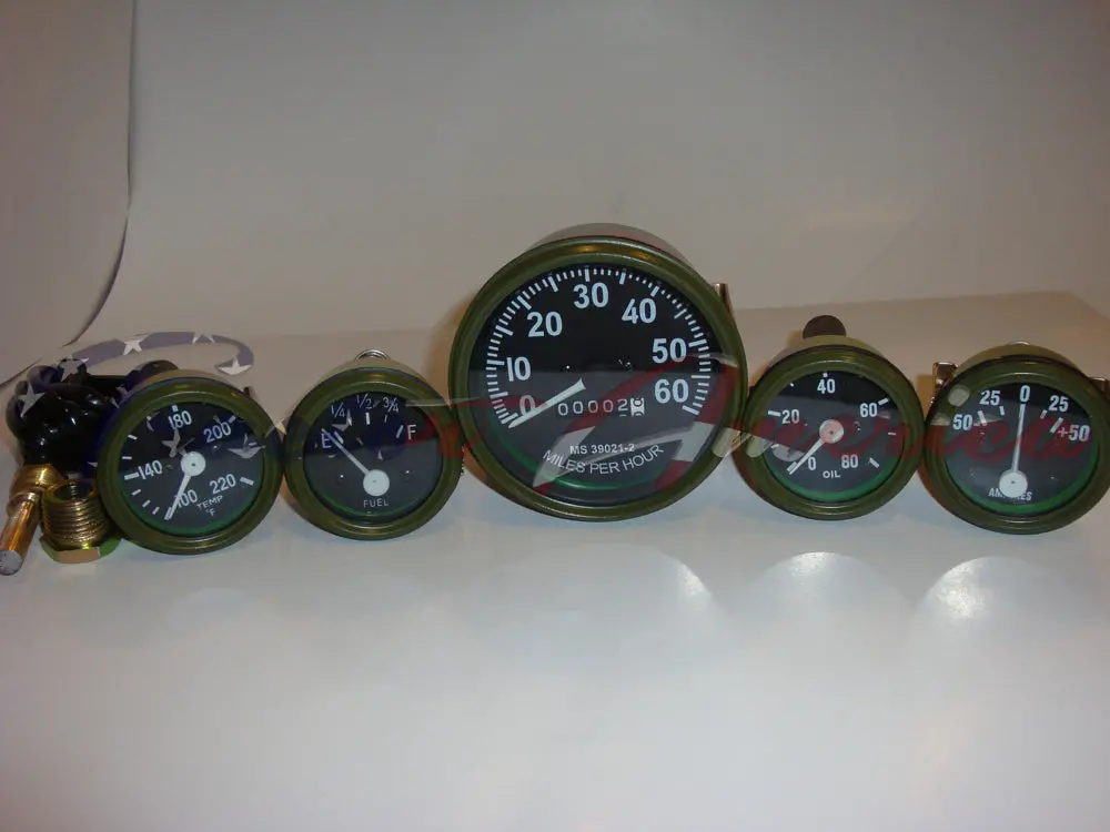 Speedometer Temp Oil Fuel Amp Gauge Kit Olive For Willys Mb Jeep Ford Cj Gpw 1