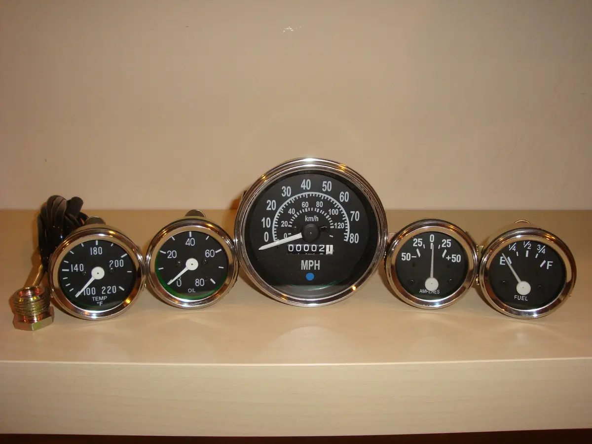 Speedometer Temp Oil Fuel Amp Gauge Set Chrome Bl For Willys Mb Jeep Ford Cj Gpw 1