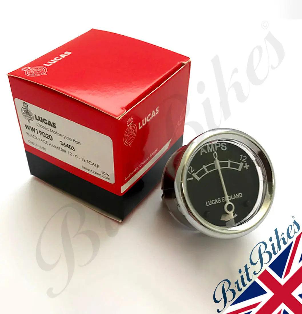 Genuine Lucas 12V Ammeter 1-3/4" Black Dial Chrome Bezel 12-0-12 - 12Amp - 36403 1