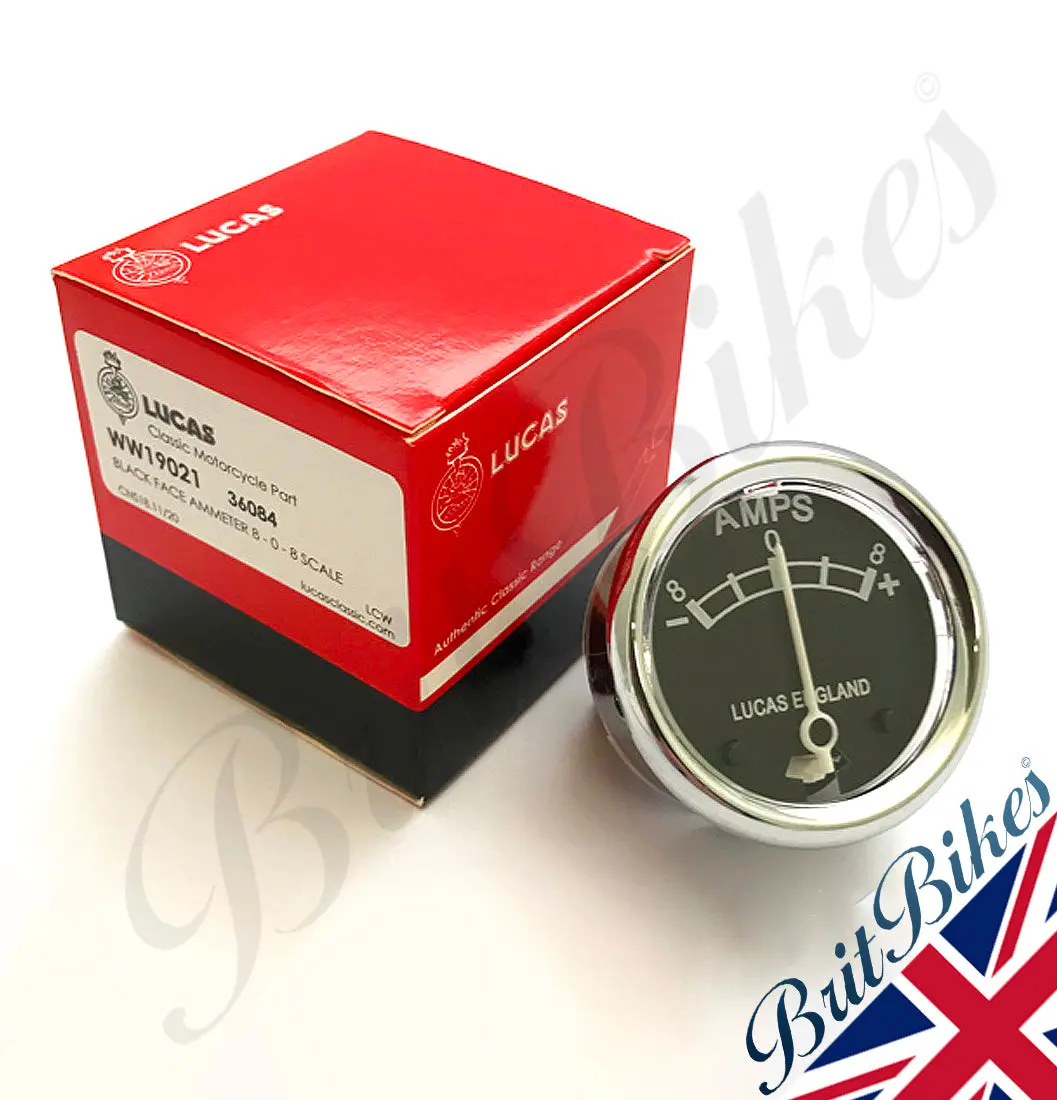 Genuine Lucas 6V Ammeter 1-3/4" Black Dial Chrome Bezel 8-0-8 - Bsa Etc - 36084 1