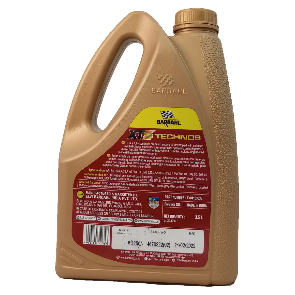 Bardahl Xts Technos 5W30 Api Sn Plus 3.5 Litres Car Engine Oil 2