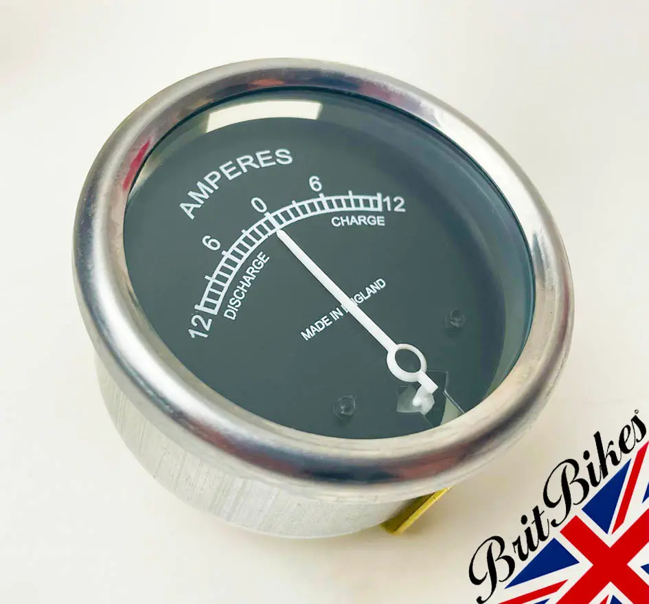 Classic Motorbike Ammeter 2" Diameter Black Dial With Chrome Bezel 12-0-12 12Amp 1