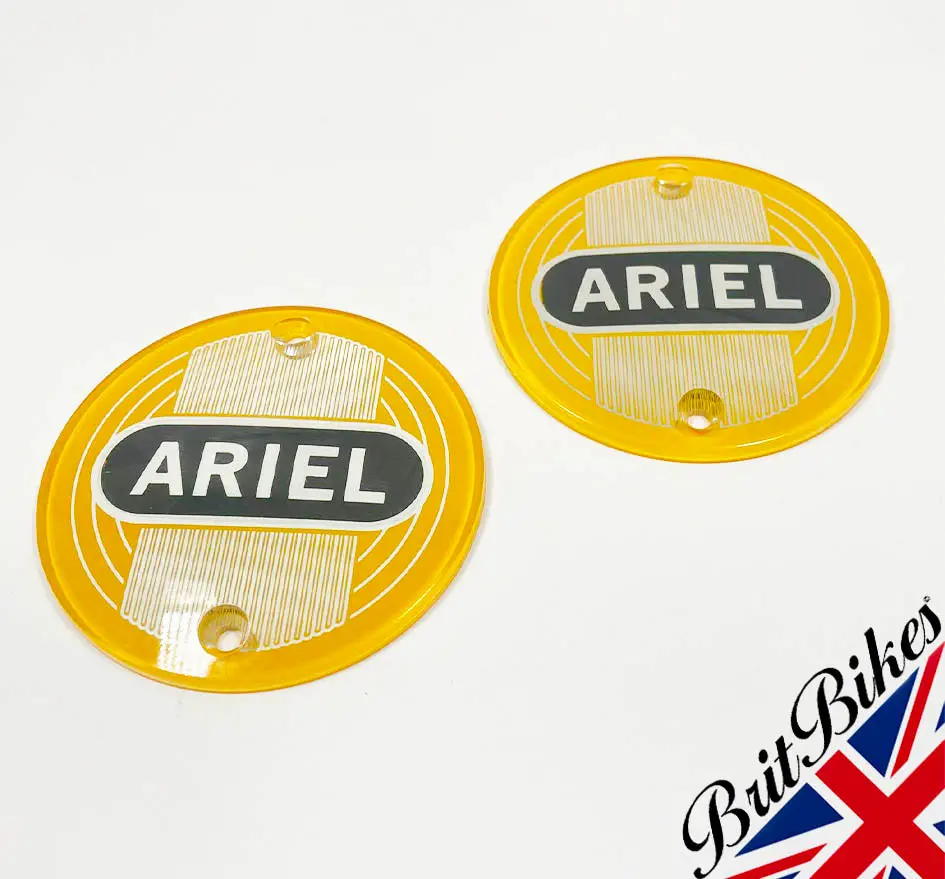 Pair Of Yellow Ariel Round Tank Badges - Singles, Twins & 1000 Square - 5004-56 1