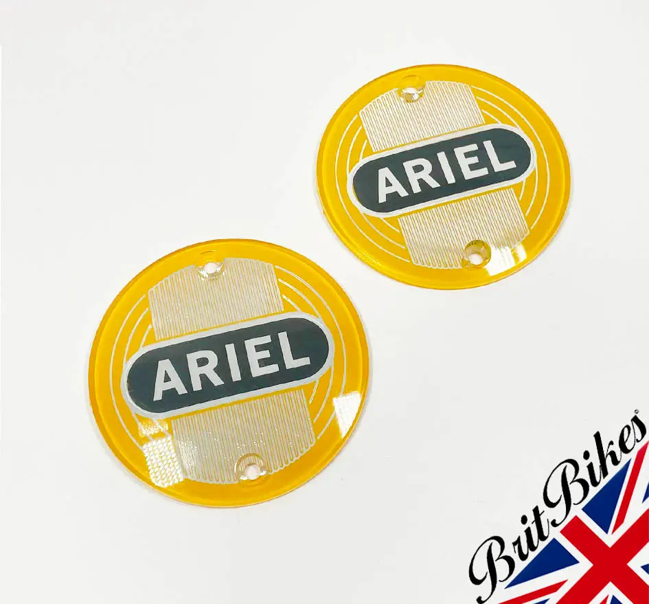 Pair Of Yellow Ariel Round Tank Badges - Singles, Twins & 1000 Square - 5004-56 2