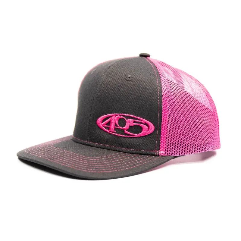 Grey W/ Pink 405 Logo Pink Mesh Snapback Cap 1
