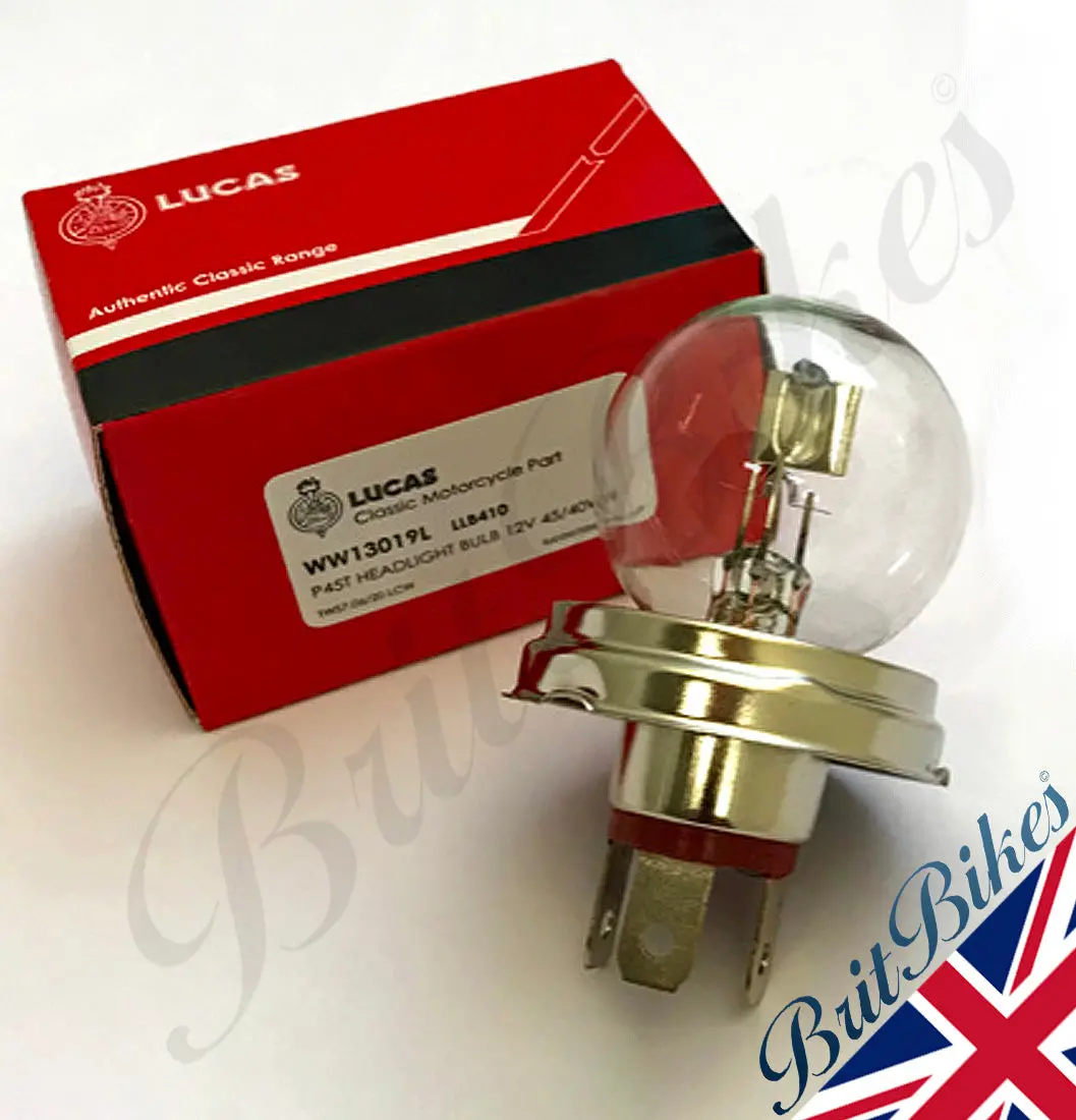 Genuine Lucas Motorcycle Headlight Headlamp Bulb 12V 45/40W P45t - Llb410 1