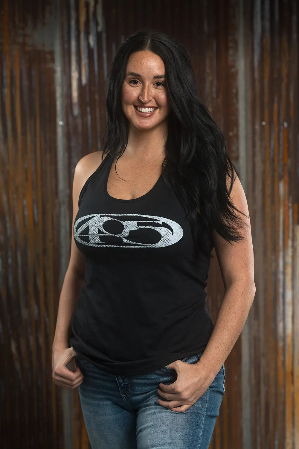 405 Ladies Next Level Razorback Tank Top Black 2