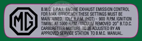 Mgb/Mgc Valve Cover Decal 1