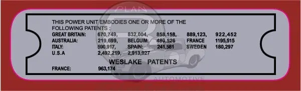 Mgb Weslake Patent Decal 1