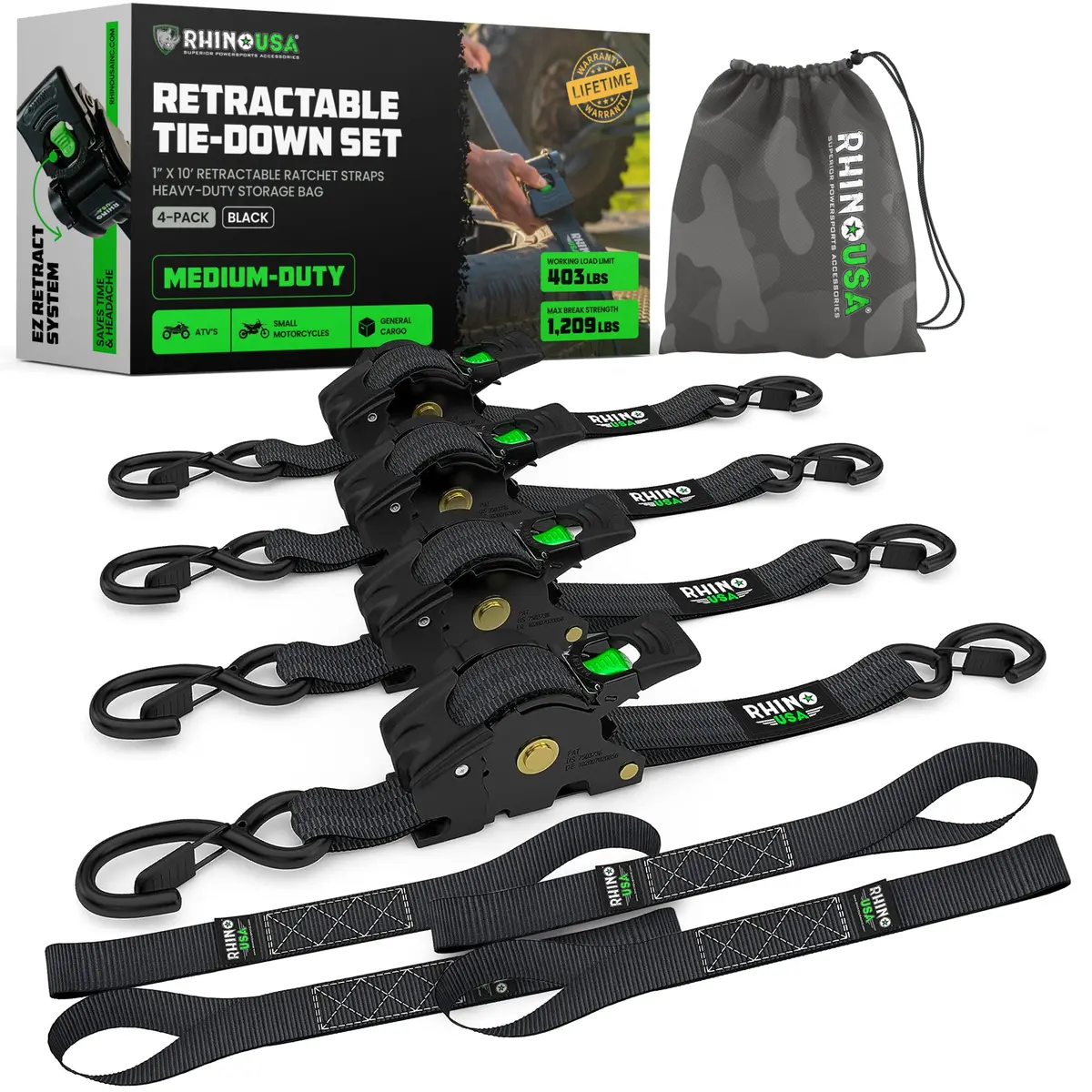 1" X 10' Retractable Ratchet Straps 1