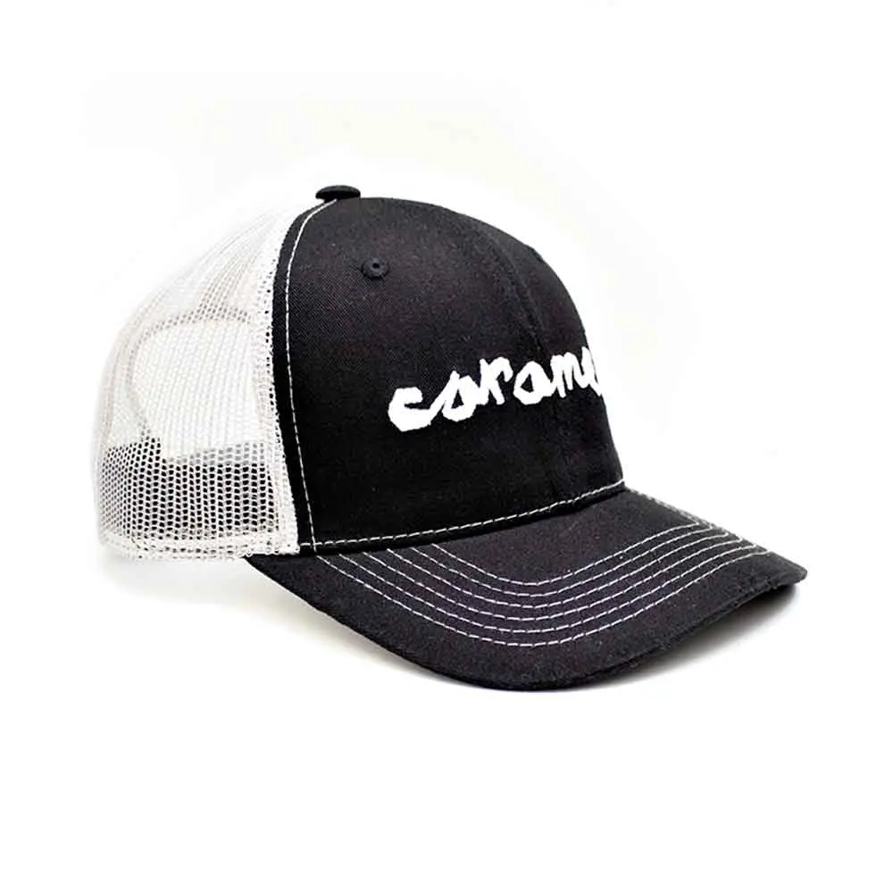 Caramel Black Trucker Cap With Embroidered Logo – Fingerboard Apparel 1