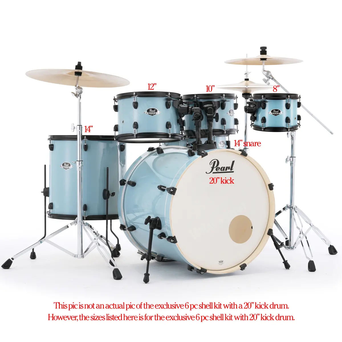 Pearl Drums Export Series Complete 6 Pc Drum Shell Set With 20" Kick Drum In Daphne Blue W/ Black Hardware Exx-706-P-N-C-869 2