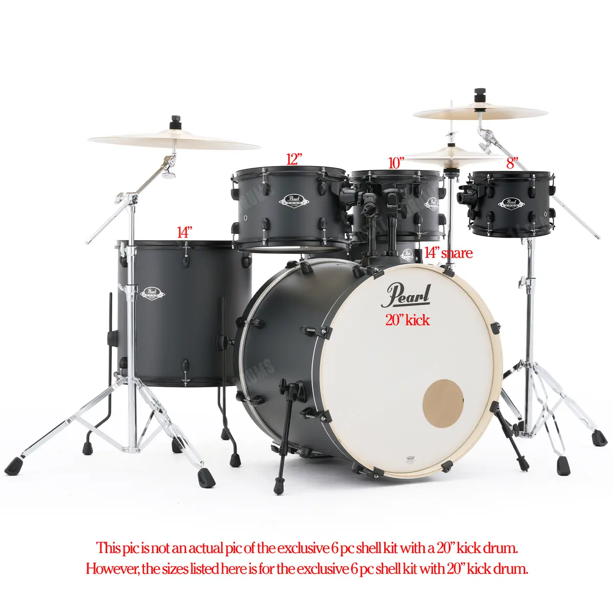 Pearl Drums Export Series Complete 6 Pc Drum Shell Set With 20" Kick Drum In Graphite Slate W/ Black Hardware Exx-706-P-N-C-866 2
