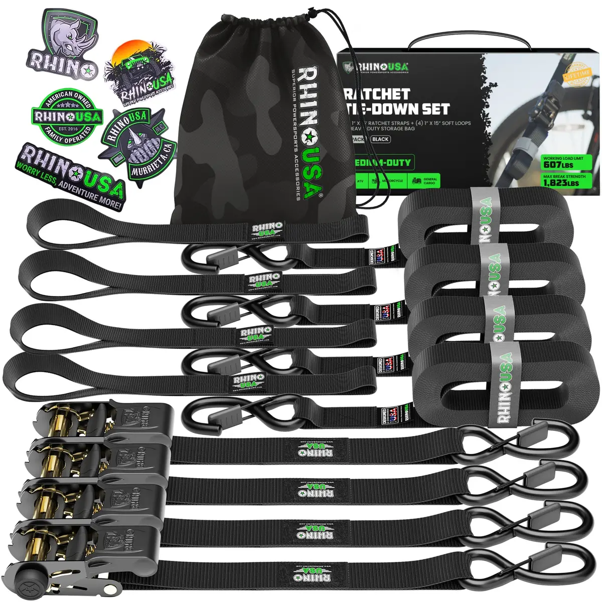 1" X 15' Ratchet Tie-Down Set (4-Pack) 1