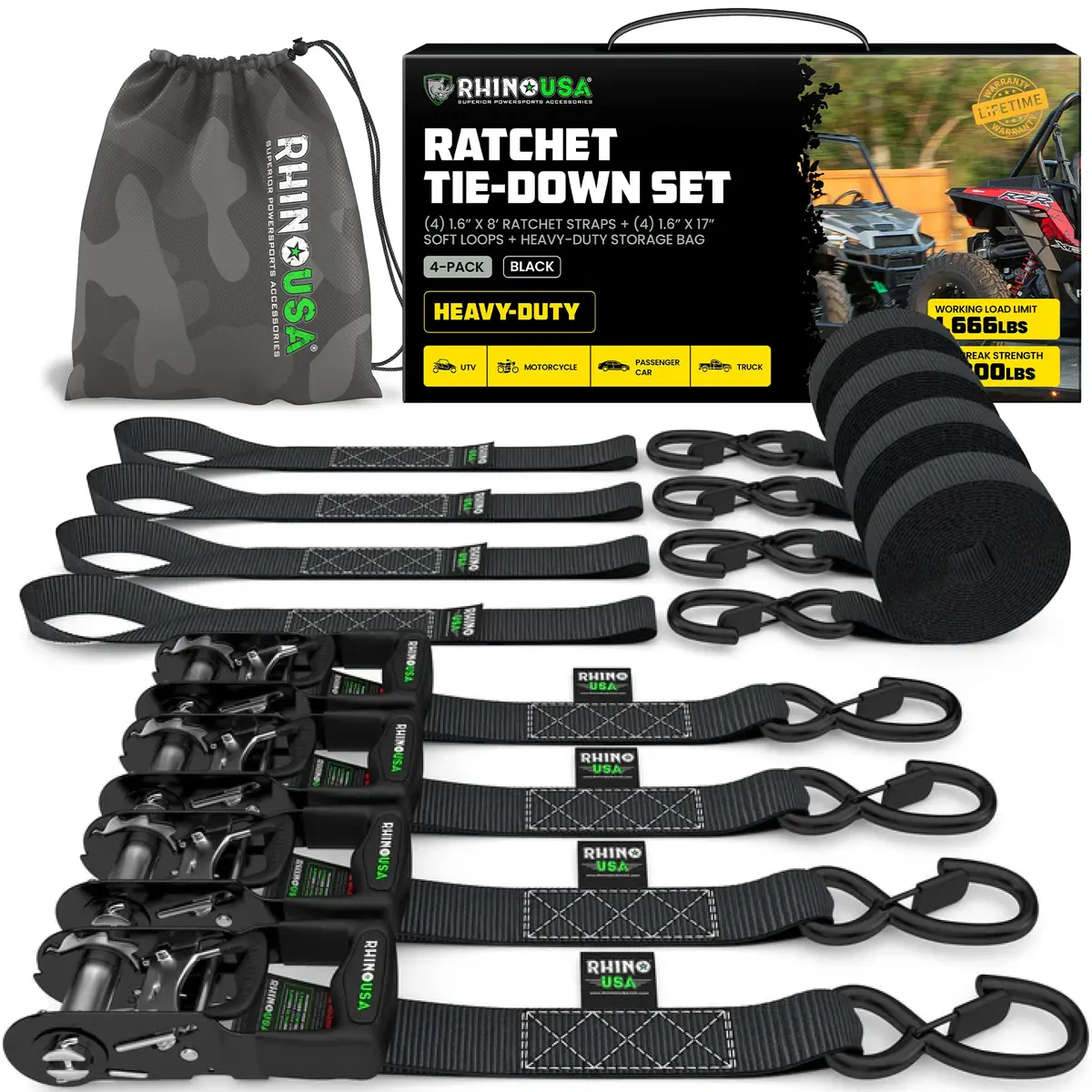 1.6" X 8' Hd Ratchet Tie-Down Set (4-Pack) 2