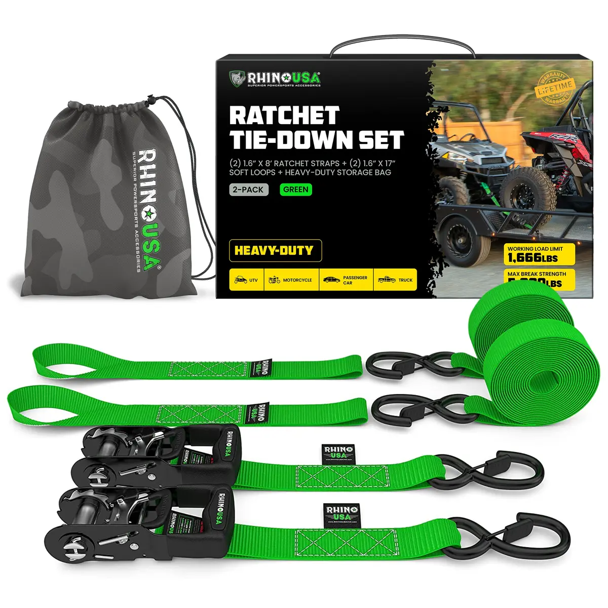 1.6" X 8' Hd Ratchet Tie-Down Set (2-Pack) 1