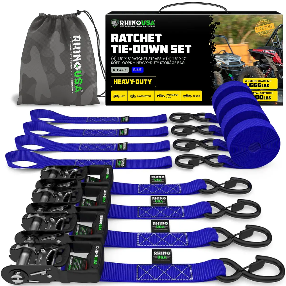 1.6" X 8' Hd Ratchet Tie-Down Set (4-Pack) 4