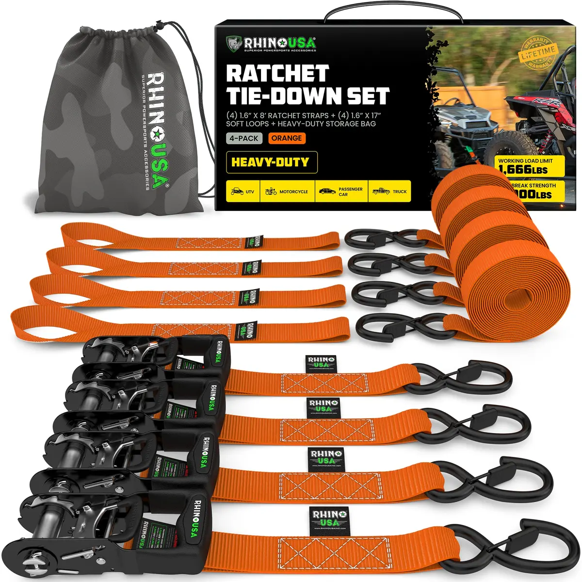 1.6" X 8' Hd Ratchet Tie-Down Set (4-Pack) 5