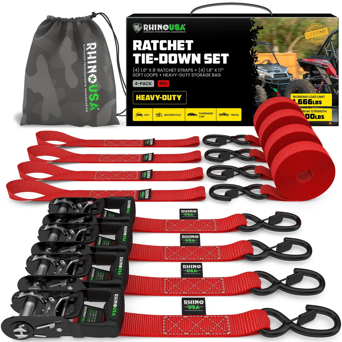1.6" X 8' Hd Ratchet Tie-Down Set (4-Pack) 6