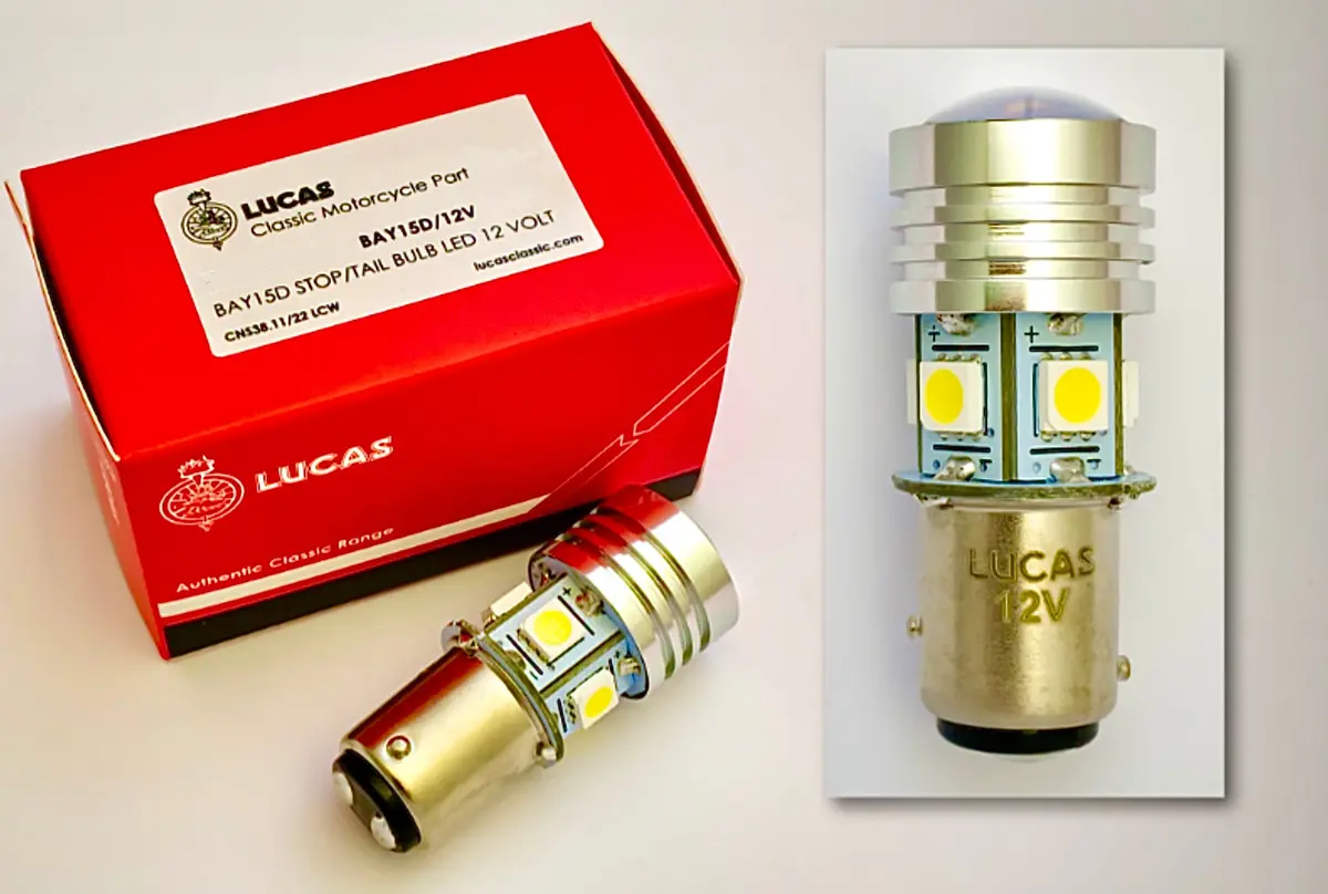 Genuine Lucas Motorcycle Led Stop Tail Bulb 12V Sbc Bay15d Bsa Norton Triumph 1