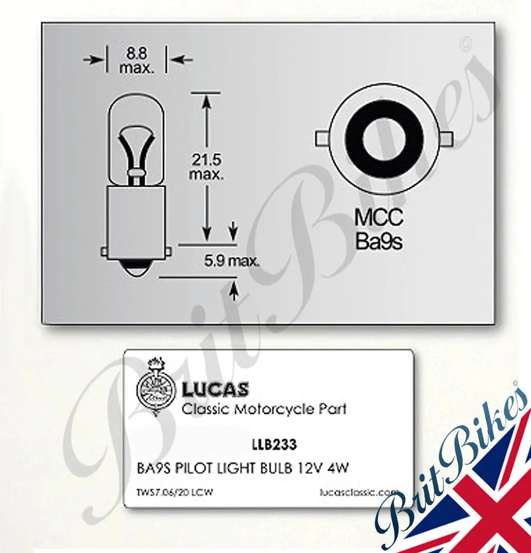 Genuine Lucas Motorcycle Pilot Light Bulb 12V 4W Ba9s Llb233t - Choose Qty 3