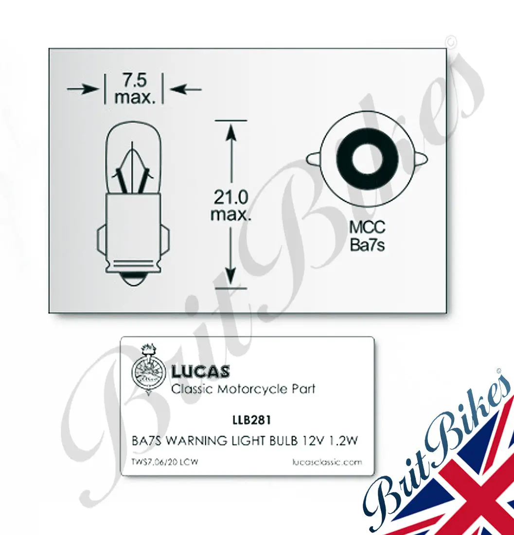Genuine Lucas Motorcycle Warning Light Instrument Bulb 12V 1.2W Ba7s - Llb281t 2