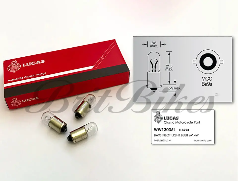 Genuine Lucas Classic Motorcycle Pilot Light Bulb 6V 4W Ba9s - Llb293 1