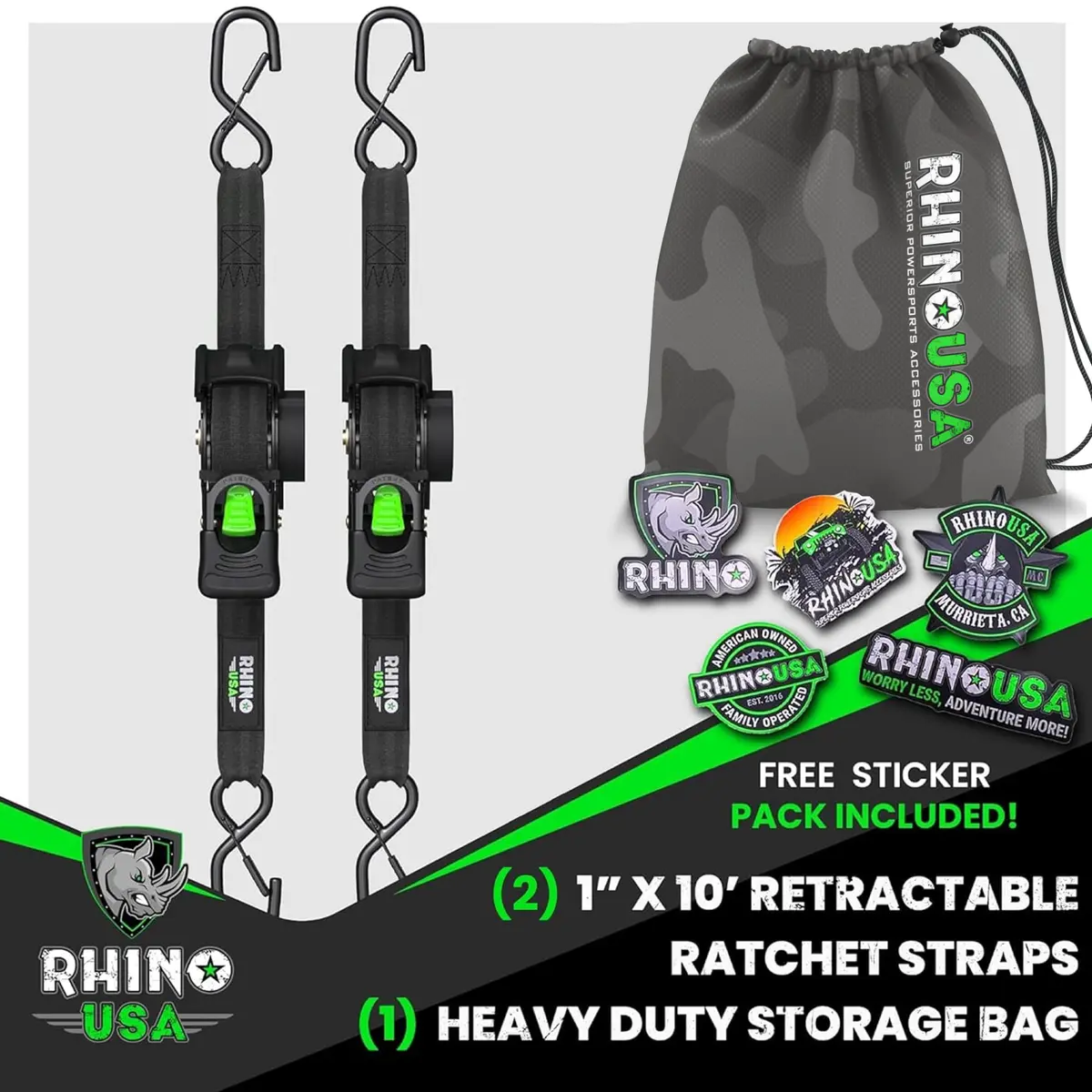 1" X 10' Retractable Ratchet Straps 3