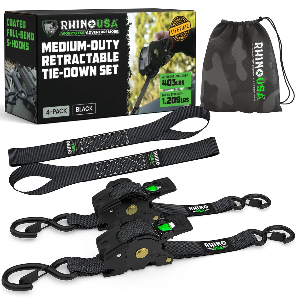 1" X 10' Retractable Ratchet Straps 2