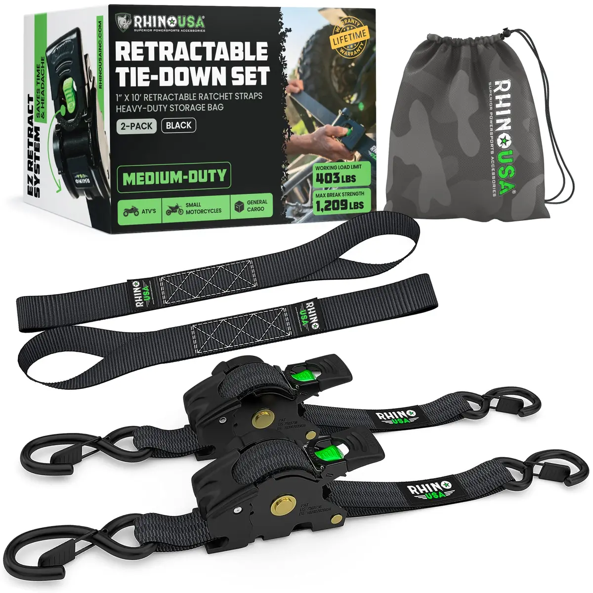 1" X 10' Retractable Ratchet Straps 7