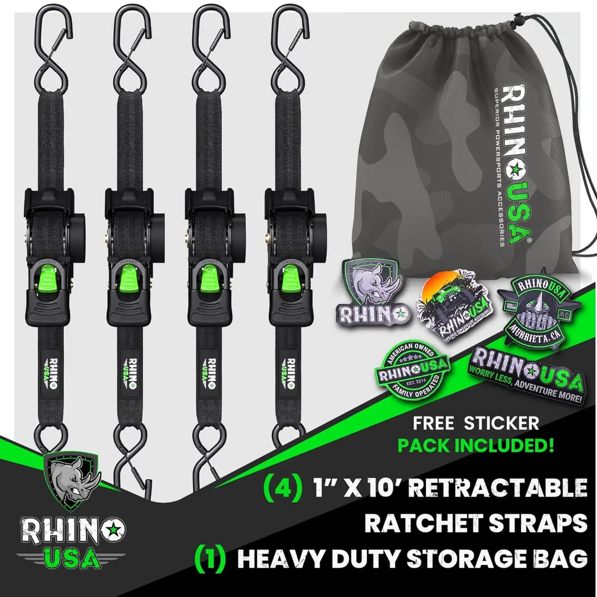 1" X 10' Retractable Ratchet Straps 14