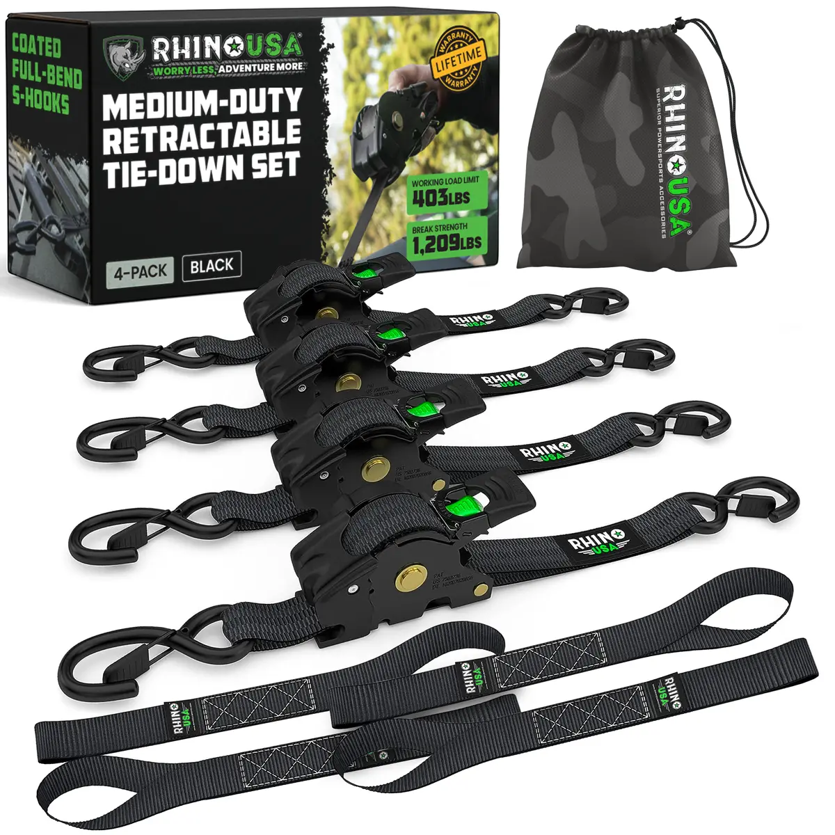 1" X 10' Retractable Ratchet Straps 1