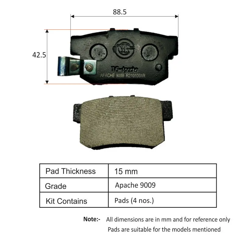 Tvs Apache Brake Pad Honda Accord (7Th Gen / 8Th Gen) (2003-2013) Civic (8Th Gen) (2006-2012) Rear 29933336 1