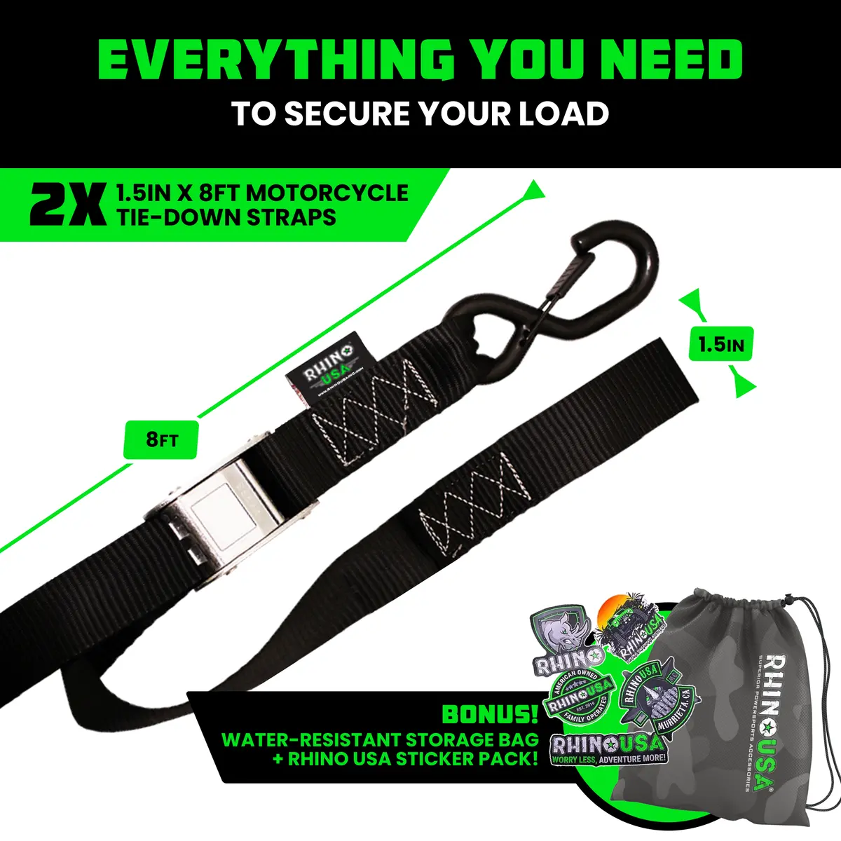 1.5" X 8' Cambuckle Tie-Down Straps (2-Pack) 3
