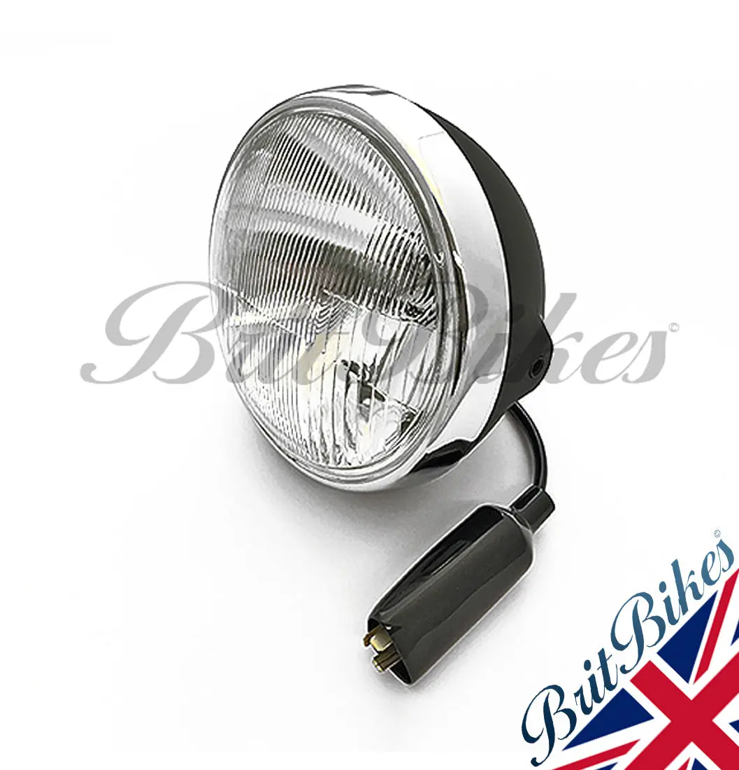 Universal Flat Satin Black & Chrome 7" H4 Motorbike Headlamp - Custom Cafe Racer 1