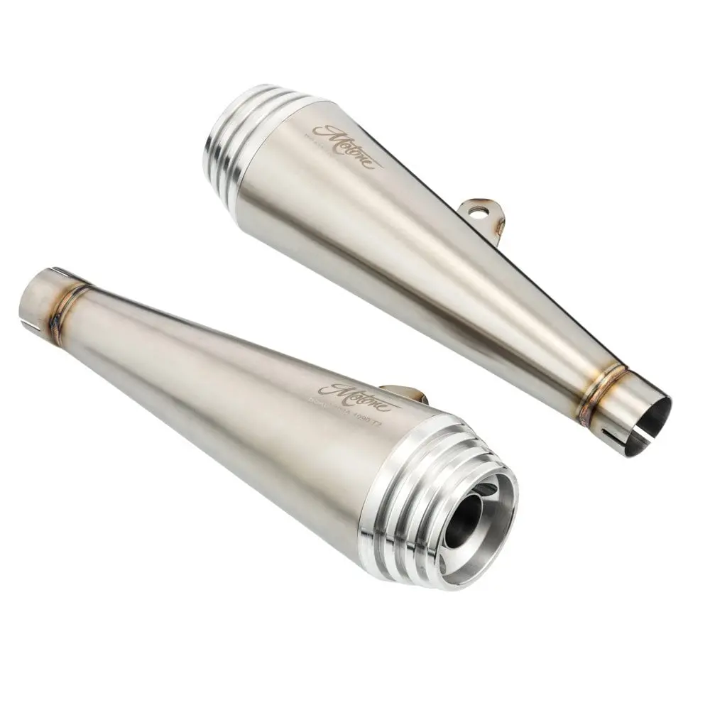 Motone Saturn V - Exhaust Silencers - Triumph Street Twin & Street Cup - Brushed 1