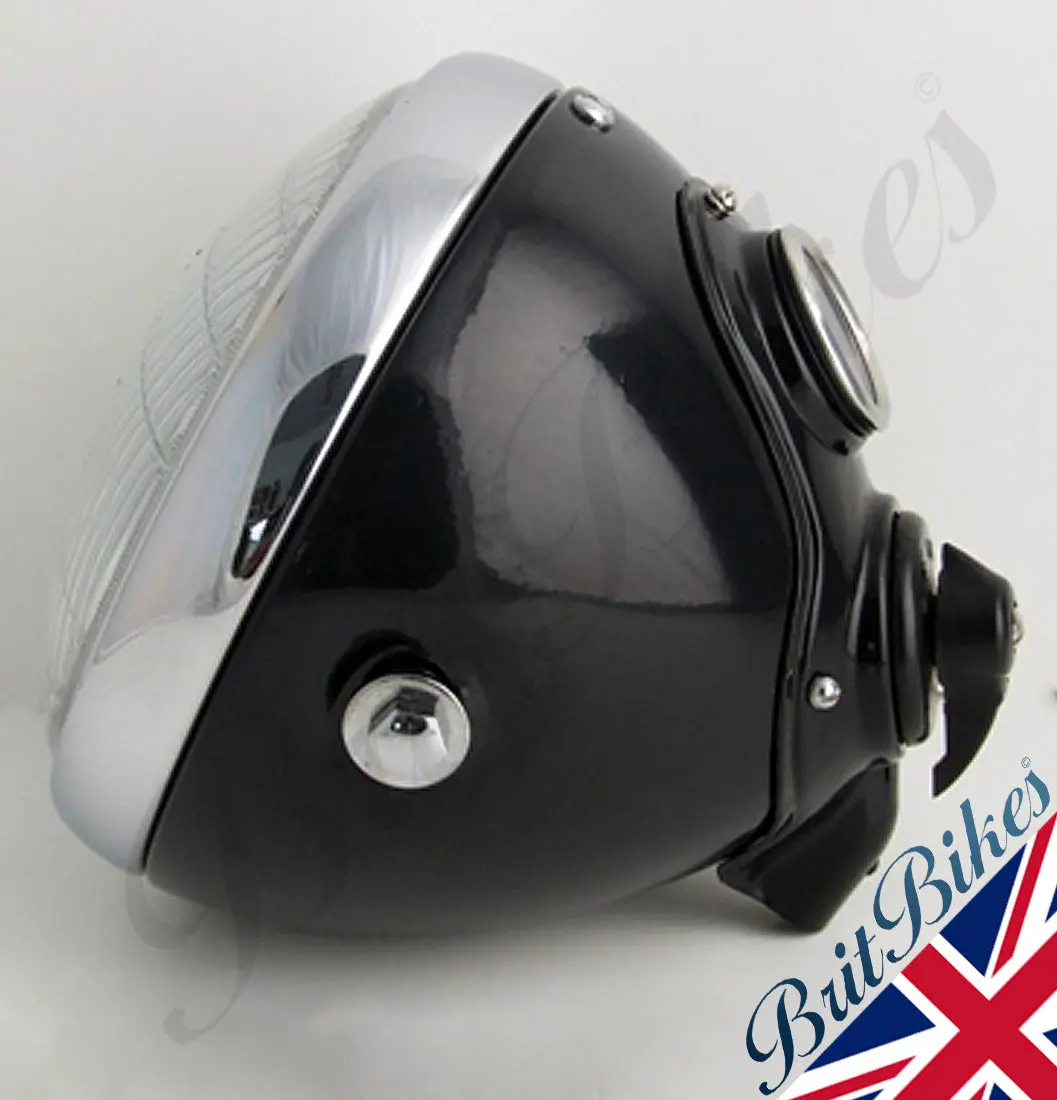 Lucas 7" Black Headlight Headlamp Ssu700 Bsa Triumph Norton Ajs Matchless Bobber 1