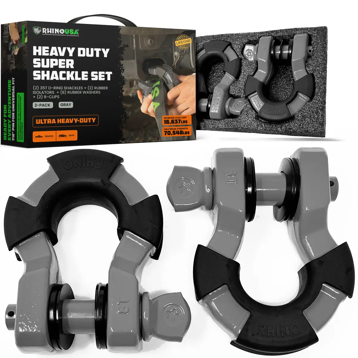 8-Ton Super Shackles W/ Isolators 8