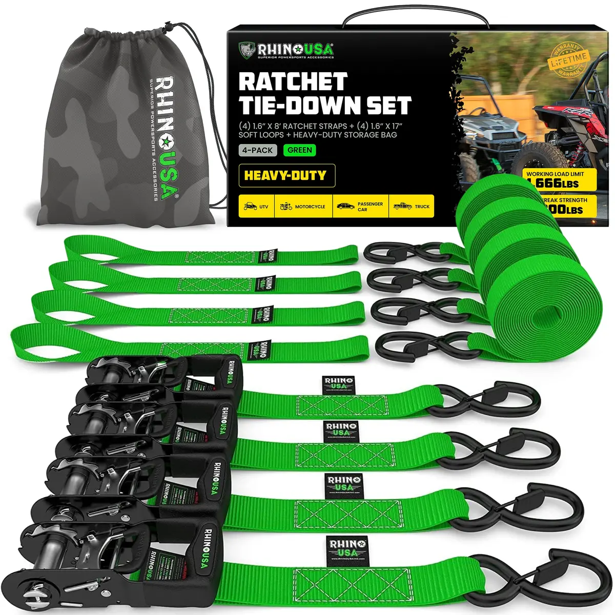 1.6" X 8' Hd Ratchet Tie-Down Set (4-Pack) 3