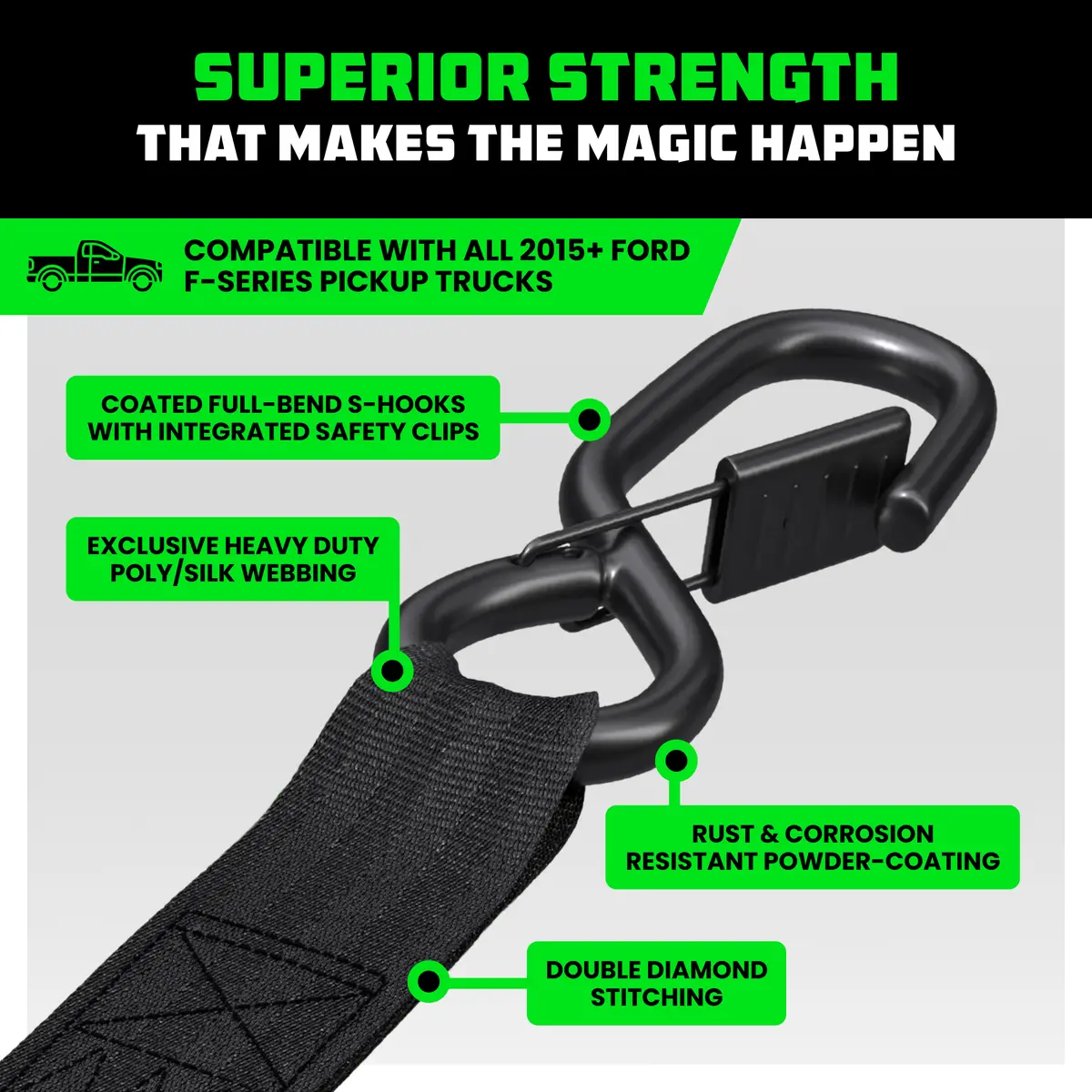 Bed-Mounted Retractable Ratchet Straps (Ford Trucks) 2