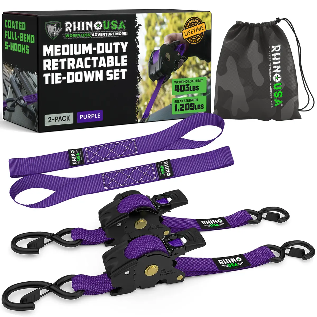 1" X 10' Retractable Ratchet Straps 7