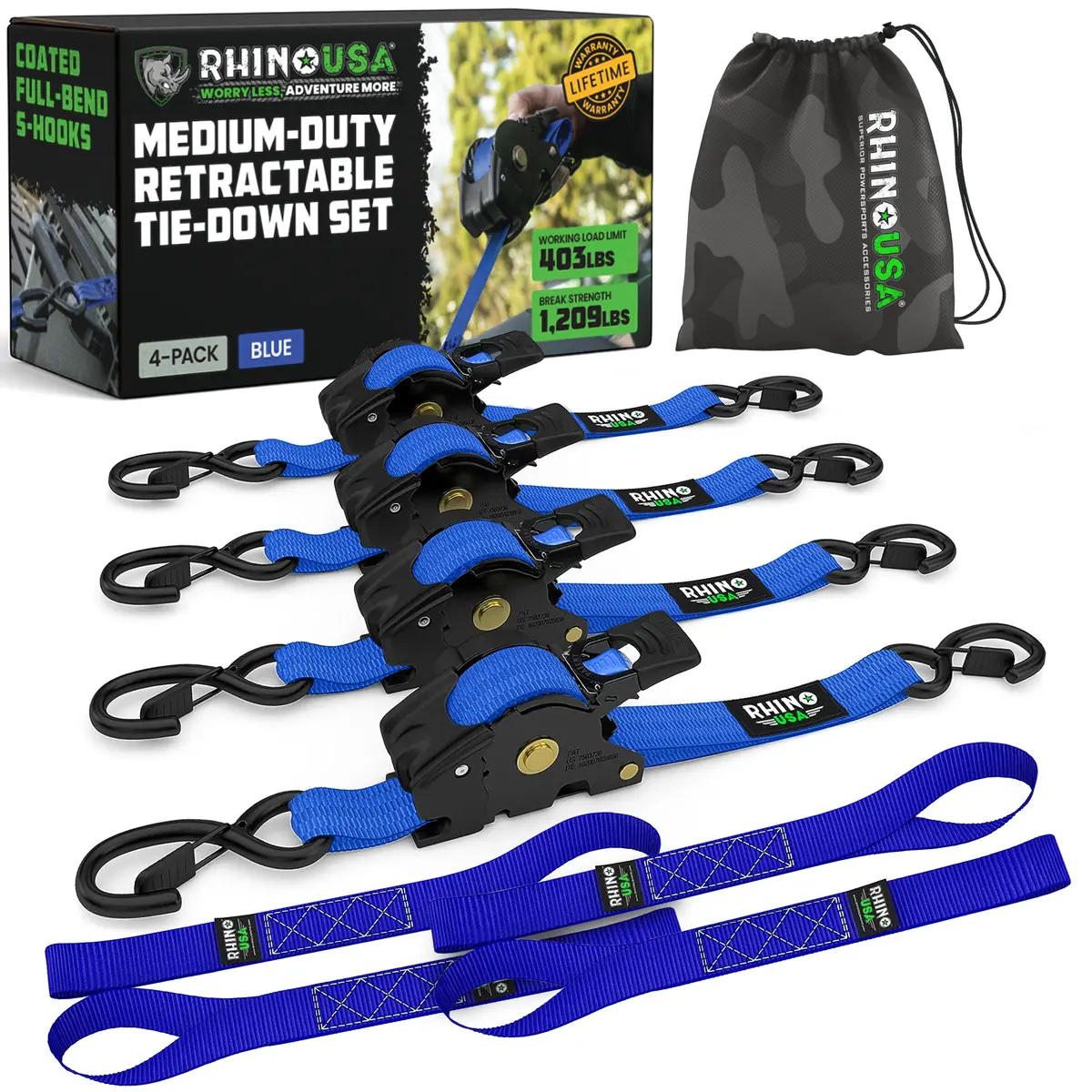 1" X 10' Retractable Ratchet Straps 5